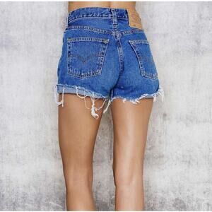 Vintage 90s Levi's 505 Cut Off Denim Jean Shorts 31 High Waisted Boho Festival